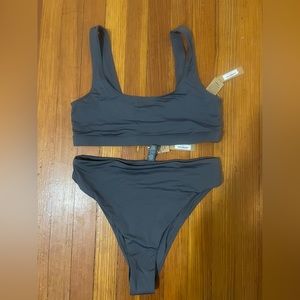 SKIMS matching bathing suit graphite high waisted bottom and sporty top size l